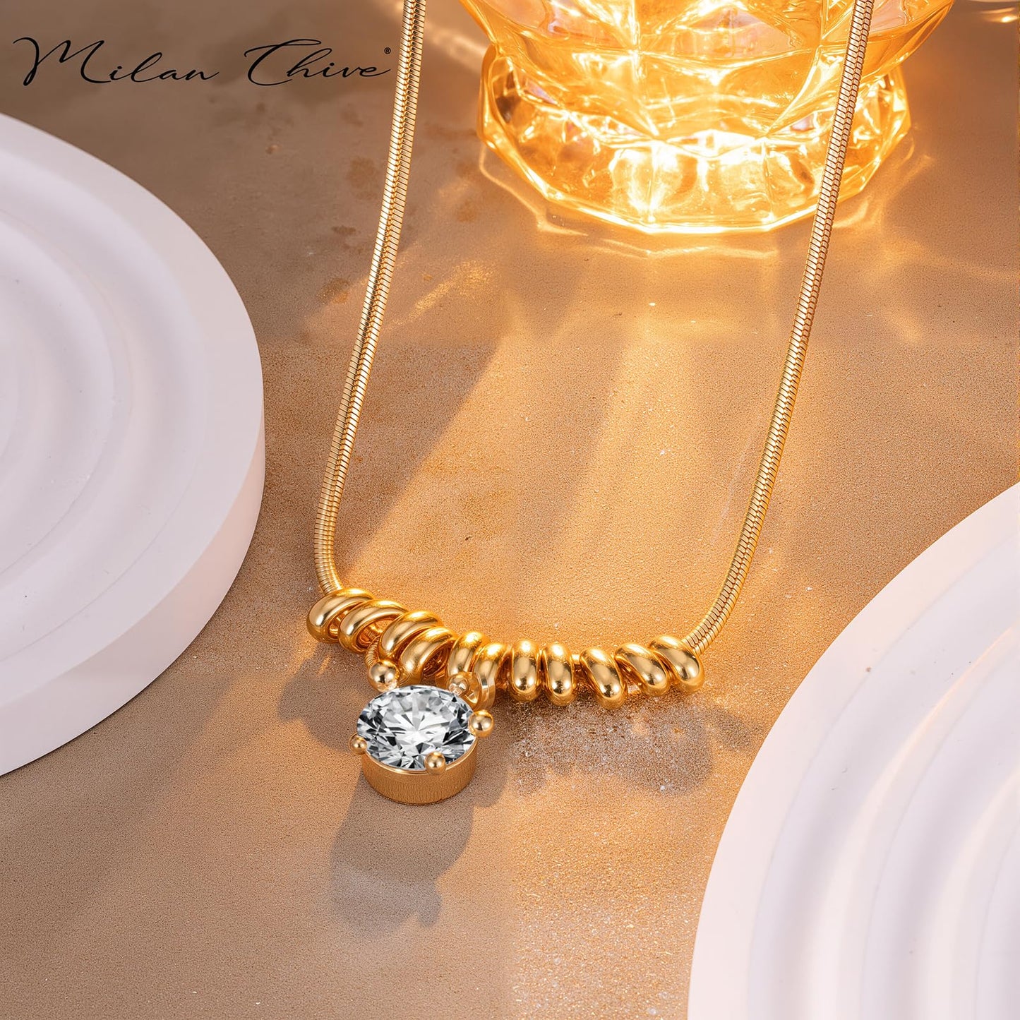 Milan Chiva 14K Gold Chunky Choker Plated Necklace for women, Dainty Trendy Non Tarnish Pendant Charm Necklaces Fashion Jewelry for Women Diamond ABU-MNS-1055GD