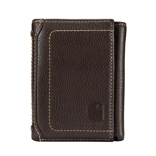 Carhartt Men’s Pebble Leather Full Grain Leather Wallets, Durable Design, Multiple Card Slots, Gifts for Men, Brown, Brown (Trifold)