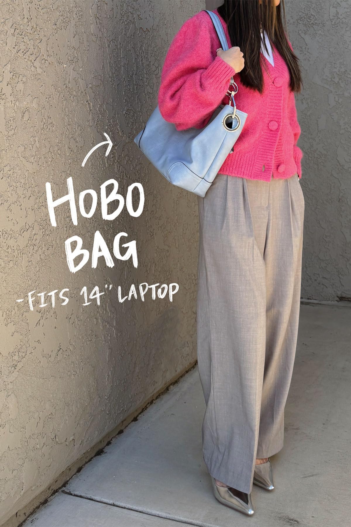 Hobo Shoulder Bag with Big Snap Hook Hardware (White)