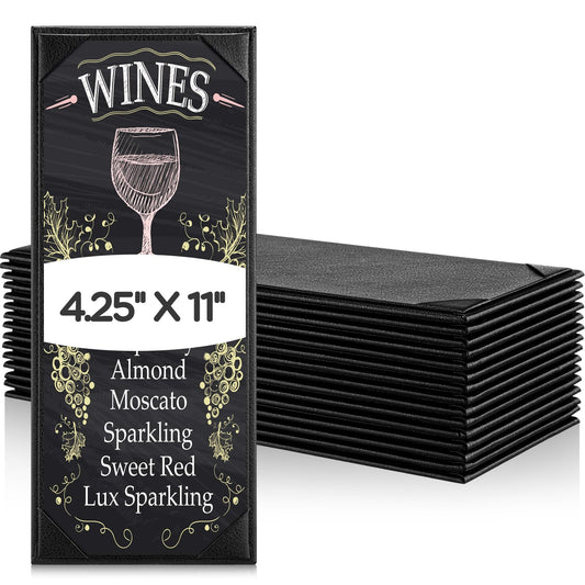 GlikCeil 16 Pcs Restaurant Leather Menu Holders Single Panel Menu Covers for Wine Drinks List 4.25 x 11 Inch Black Menu Book Cover with Angled Corners for bar Hotel Coffee, Single View