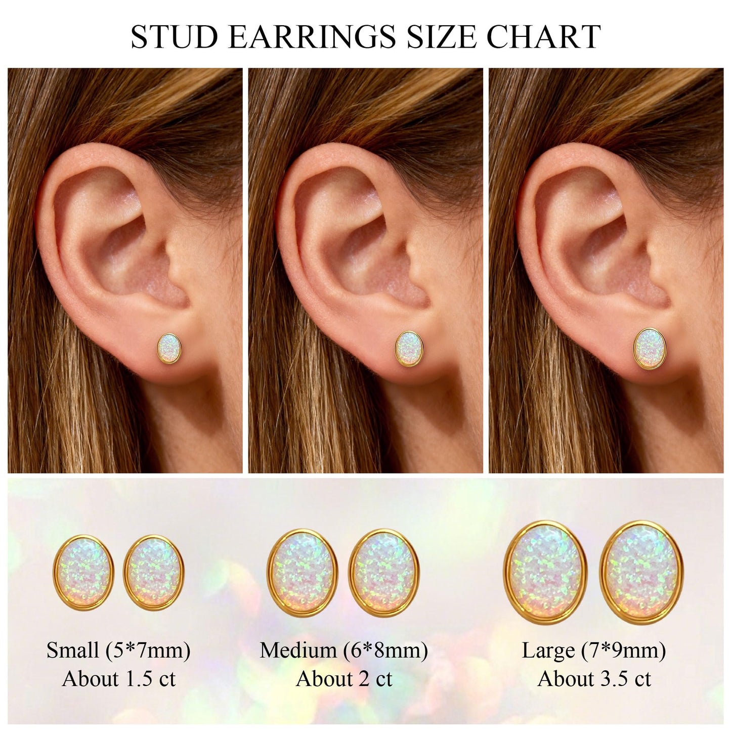 JiayangJY White Fire Opal Stud Earrings for Women 18K Yellow Gold Plated Sterling Silver Oval Shape 5mm Opal Earrings with Push Back