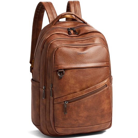 LATMAP 43L Backpack for Women Men - Vegan Leather Backpack Purse Travel Carry-on Bag College Bookbag Work fits 17" Laptop, Brown