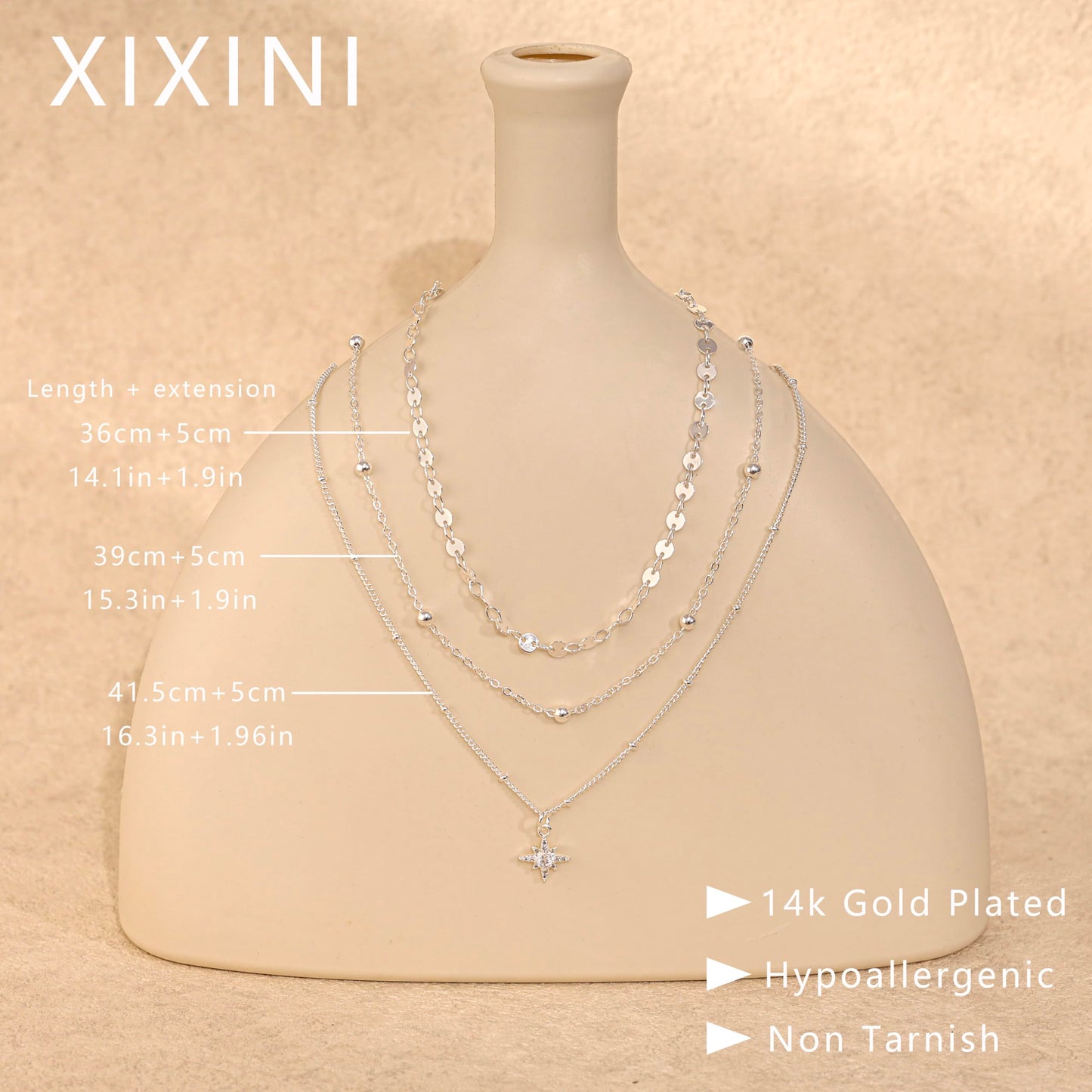 XIXINI Silver Necklace for Women, Layered Silver Necklace Stack Dainty Layering Star Pendant Necklace Simple Silver Choker Necklaces for Women Trendy Fashion Silver Jewelry