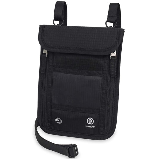 HANOZI Neck Wallet – Travel Pouch and RFID Blocking Passport Holder for Women and Men, Slim Travel Wallet (Black V2)