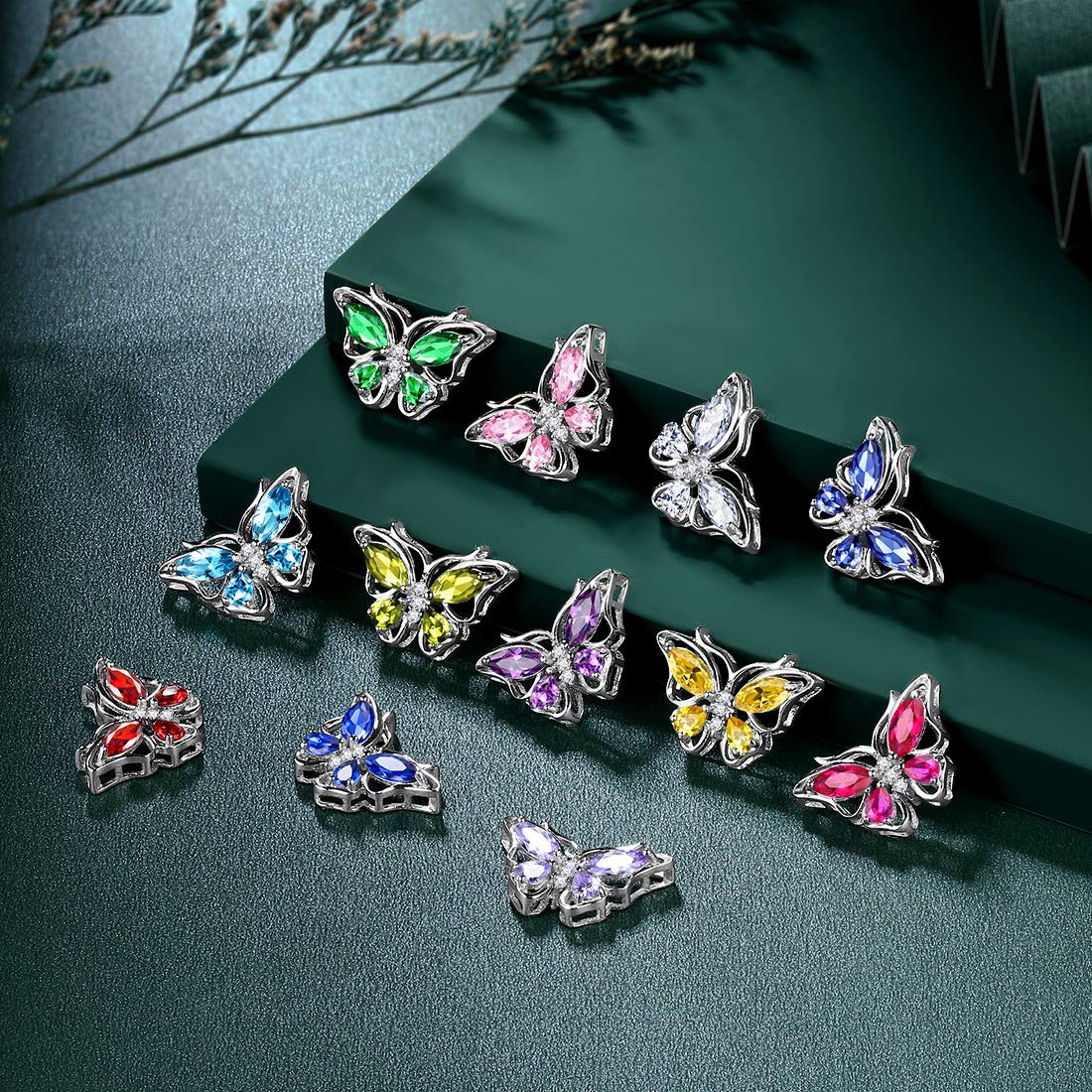 Hipunk Butterfly Green Jewelry Sets Birthstone Women 925 Sterling Silver August-Peridot Birth Stone Animal Butterflies Jewelry Sets/Earring Set Crystal Birthday Jewelry SS0001A