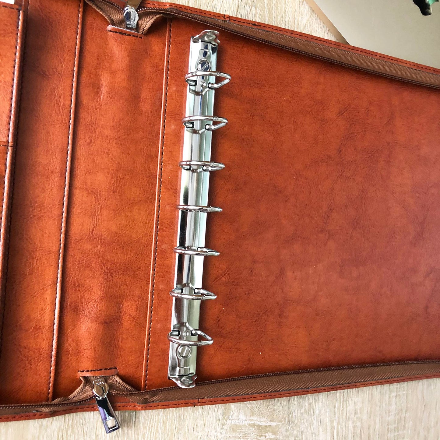 Vegan Leather Business Check Binder 7 Ring, Zippered Business Checkbook Cover, Premium Check Portfolio with Handle, 600 Checks Capacity for 9 x 13 inch Sheets (Standard, Brown)