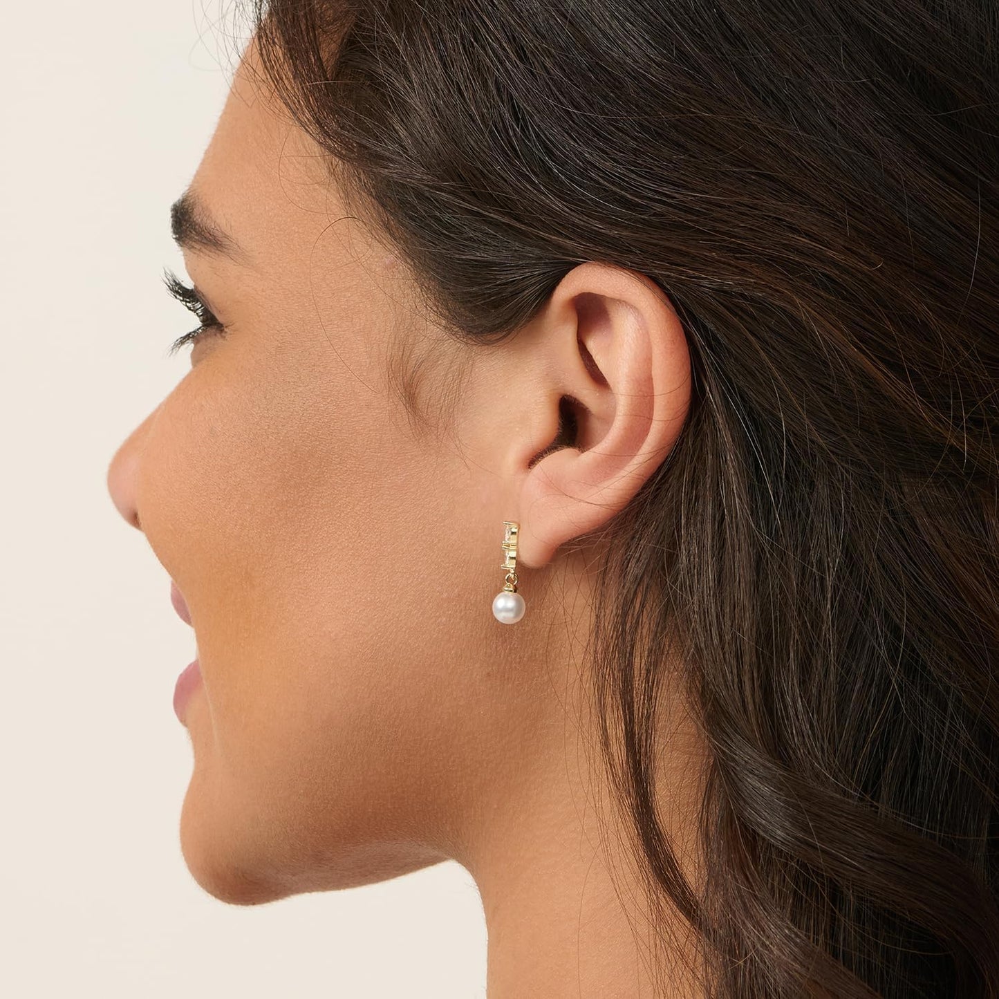 PRTGL Pearl Earrings: 14k Gold-plated Cubic Zirconia Accented Pearl Drop Wedding Engagement Earrings For Women Bridal Bridesmaid