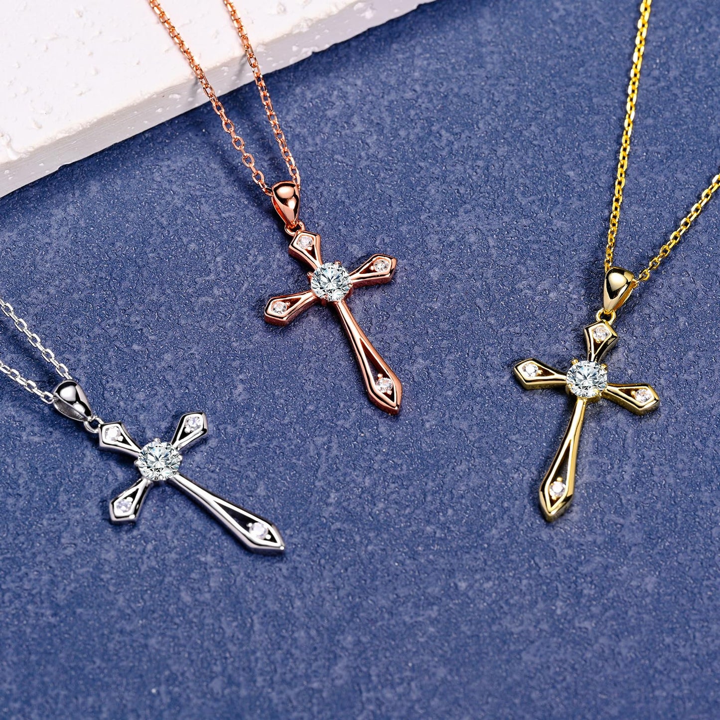 QUALISE Cross Necklace for Women,925 Sterling Silver Birthstone Necklace,Aquamarine-March Birthstone Cross Necklace,Faith Religious Fine Jewelry Valentines Day Gifts Birthday Holiday Gifts for Her