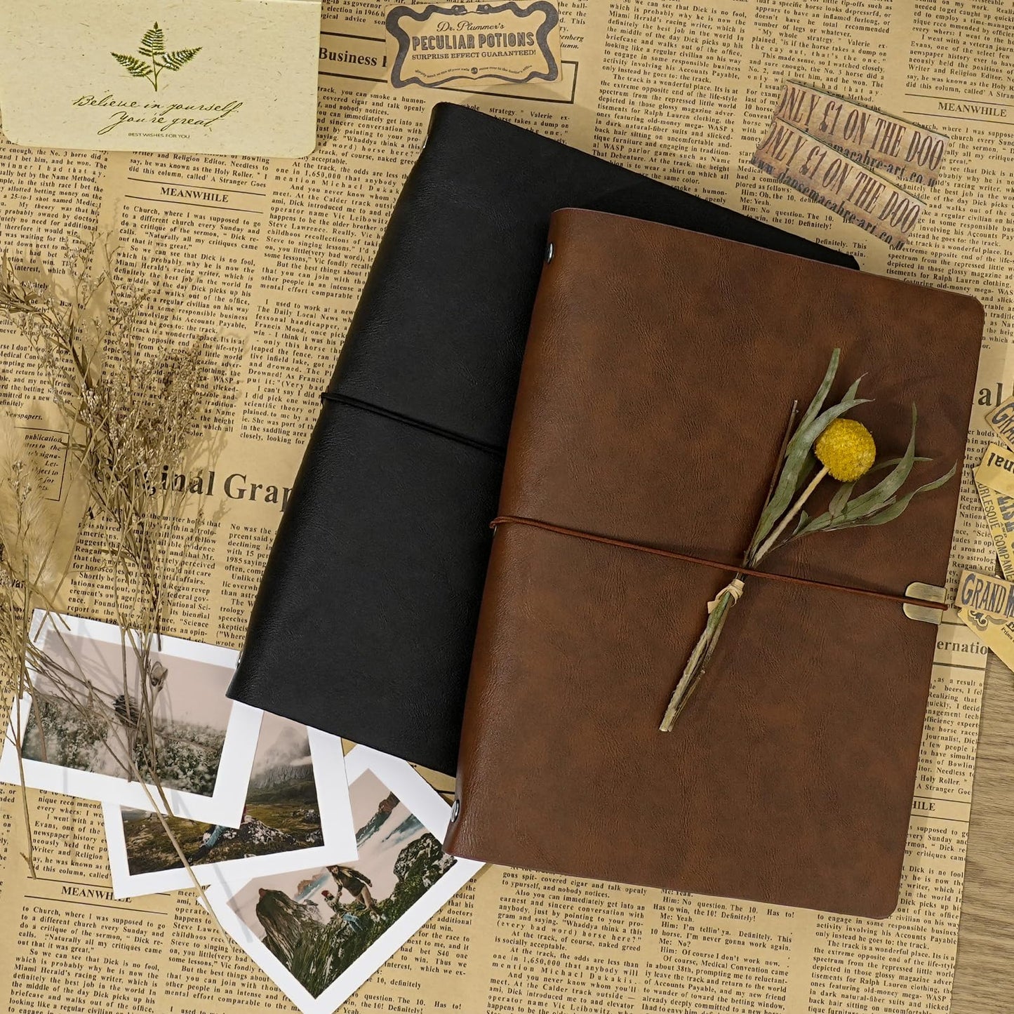 Vienrose Photo Album Scrapbook Kit, 3 Ring Faux Leather Cover DIY Memory Book Kraft Paper with 30 Sheets 60 Pages, Vintage Scrapbooking Supplies Set for Wedding, Anniversary, Valentine Gifts, Black