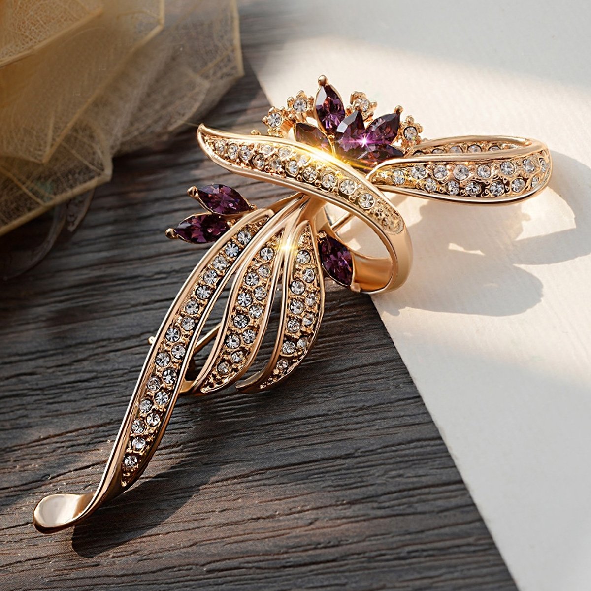 Merdia Created Crystal Brooch Fancy Vintage Style Flower Brooch Pin for Women, ladies with Blue/Purple Created Crystal | Vintage Fashion | Brooches and Pins for Women | Ladies Jewelry | Purple