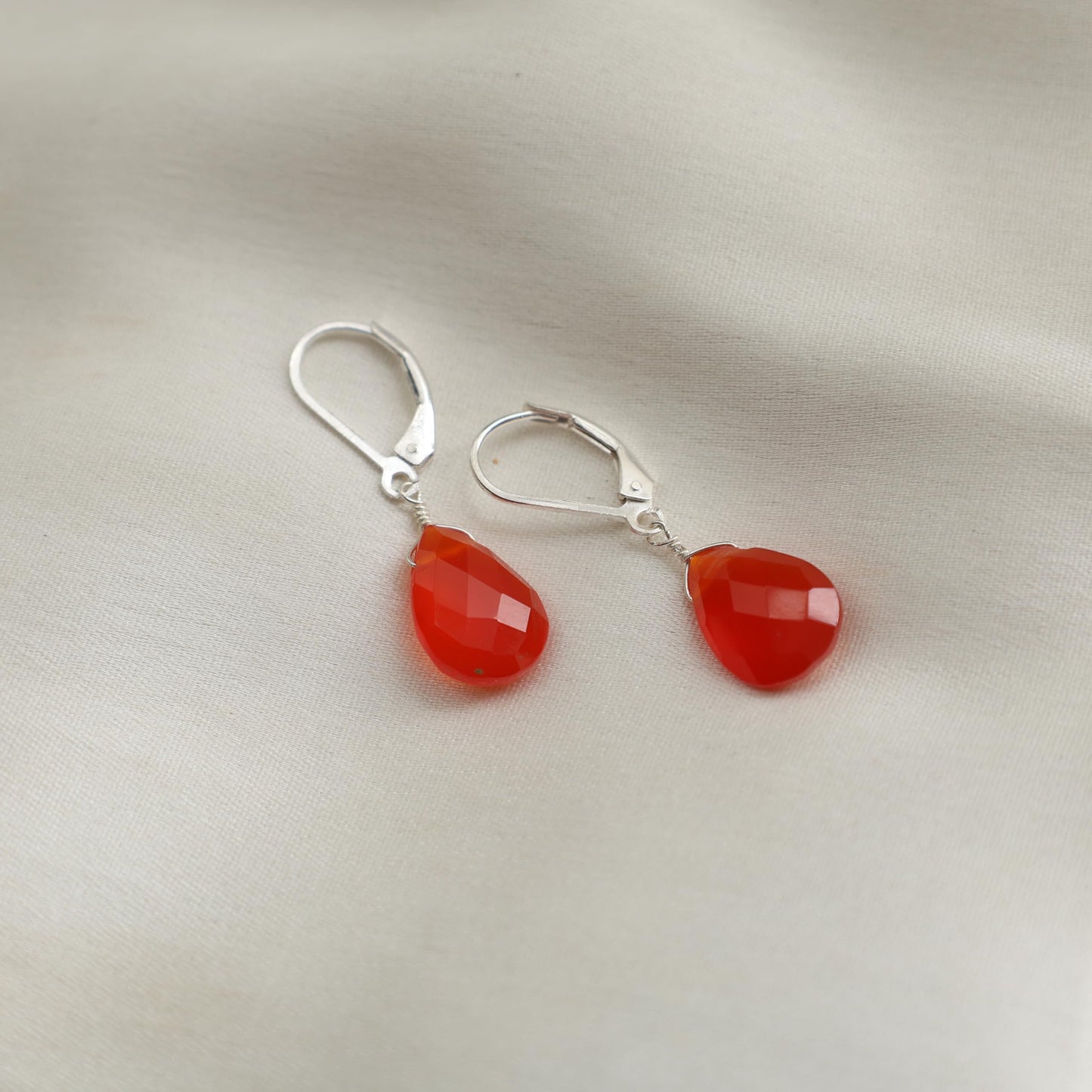 GemInspire Carnelian Pear Shape Tear Drop Earrings Suspended with Sterling Silver Lever Back Hoop, Elegant Handmade Women Dangling Jewelry