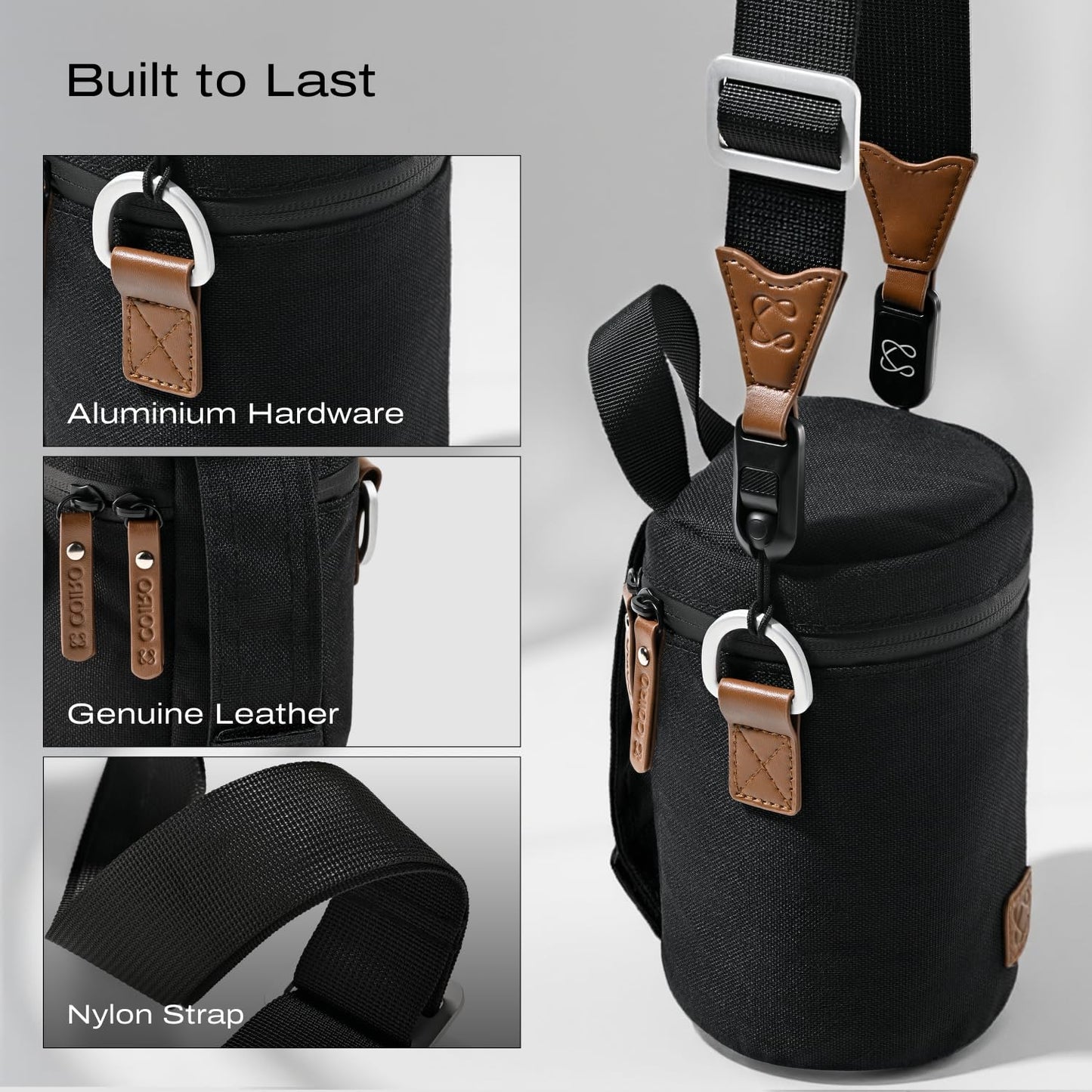 C Coiro Premium Camera Lens Case with Quick Release Strap, Water Resistant Protective Lens Pouch for DSLR Camera, 2 Size L and M, Compatible for Canon, Nikon, Sony, Pentax, Olympus