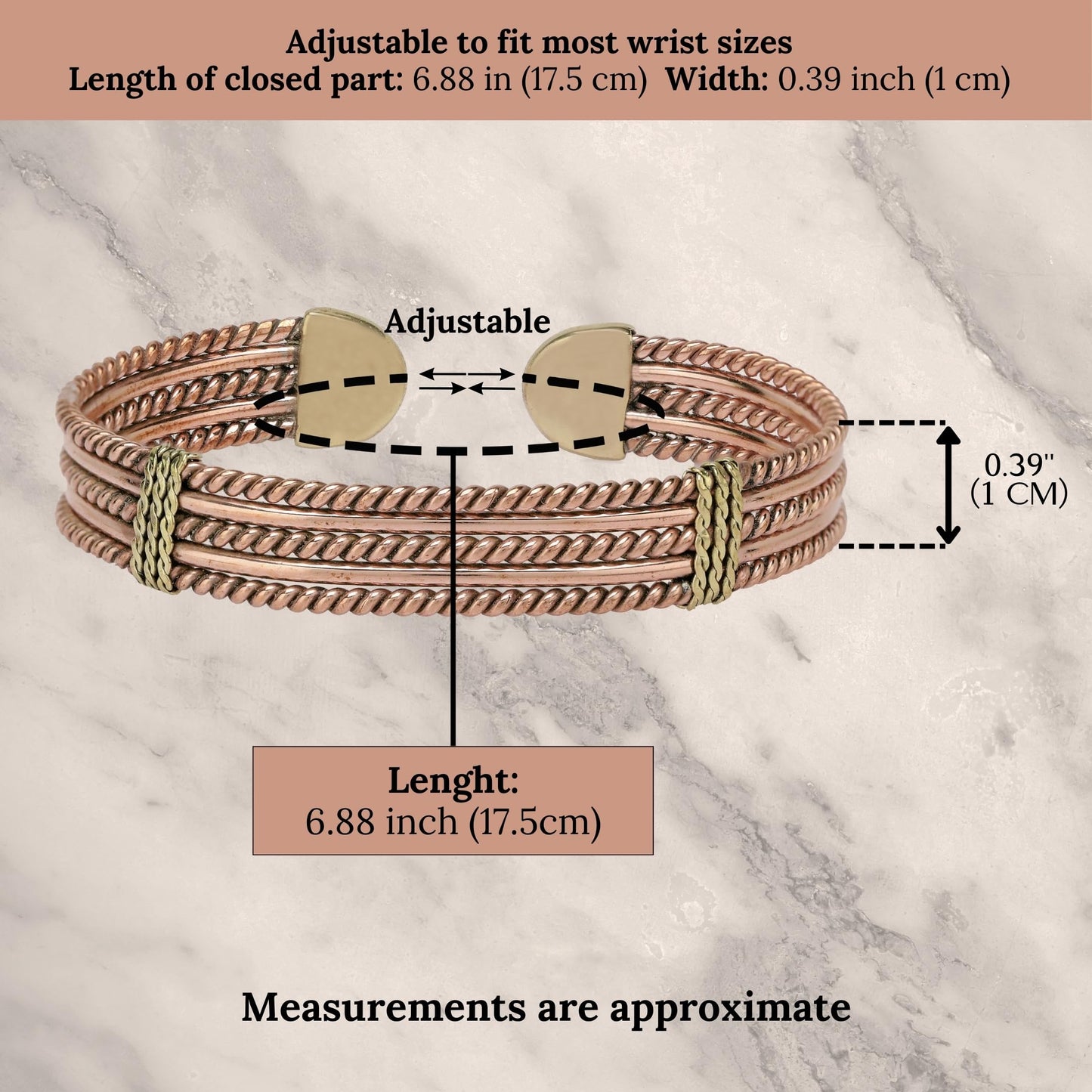 tunarts Handmade Elegant Copper Bracelet for Women - Pure Copper Bracelet for Pain Relief and Stress Relief - Adjustable Entwisted Copper Bracelet to Fit many Size Wrist(fancy knitted) (twisted)