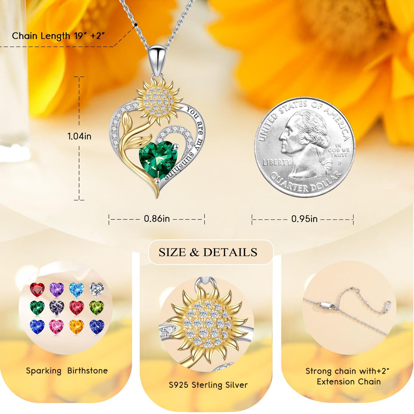 Iefil Sunflower Gifts for Women, Sunflower Necklace, Anniversary Birthday Gifts for Wife, June Lab-Created Alexandrite Necklace, Jewelry for Women Wife Mom