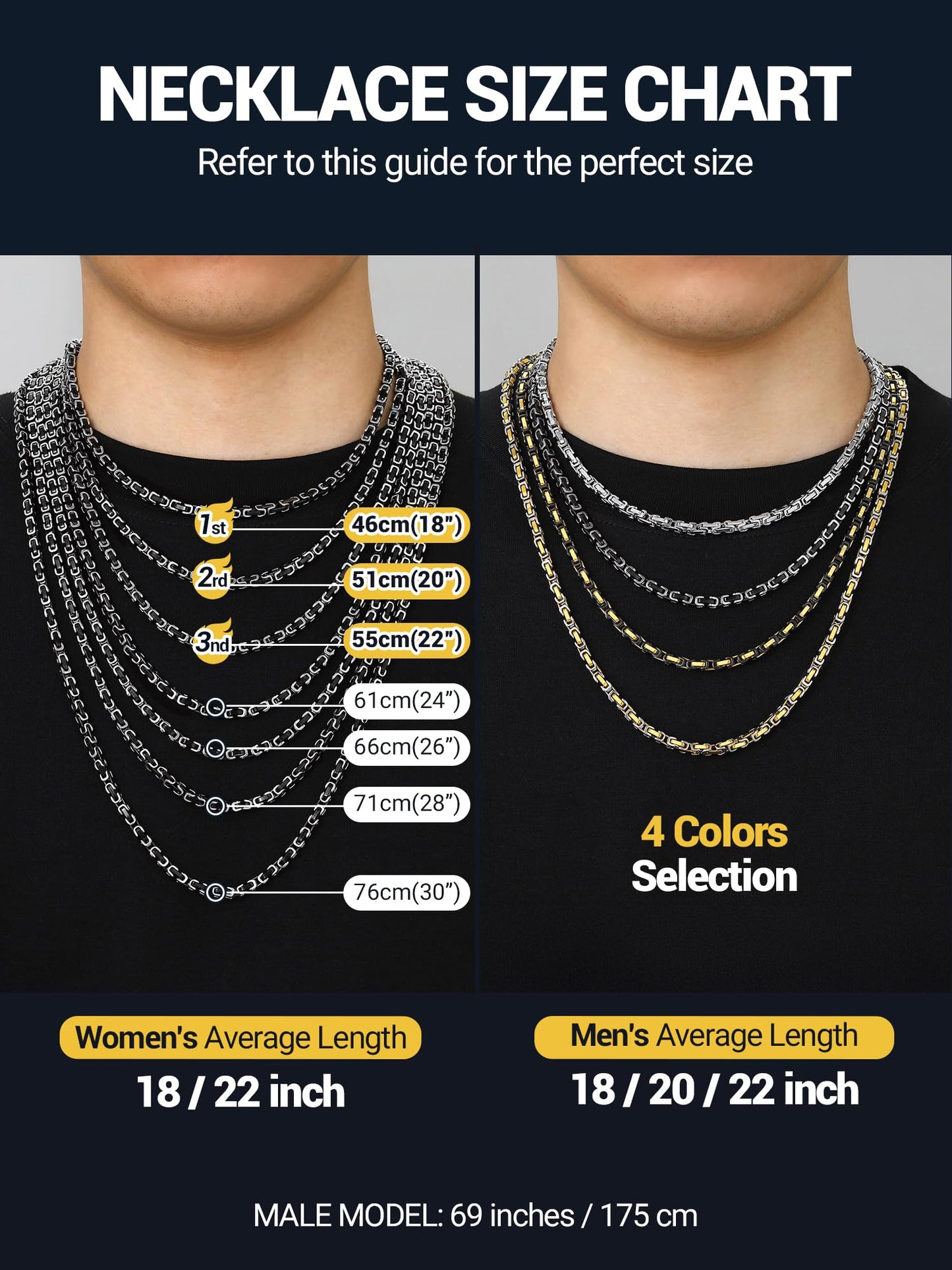 PROSTEEL Mens Chain Necklace Black Byzantine Chains Men Stainless Steel Long Necklaces