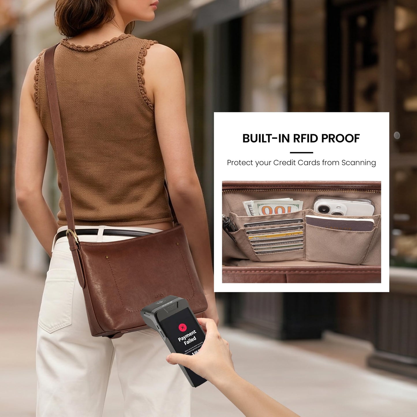 befen Genuine Leather Crossbody Bags for Women Brown Shoulder Bag Soft Leather Purse for Women Medium Size Shoulder Bag with 7 RFID Blocking Card Slot Hobo Crossbody Bags with Adjustable Strap