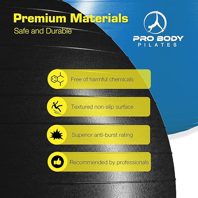 ProBody Pilates Yoga Ball Chair, Exercise Ball Chair with Base or Stand for Home Office Desk Sitting or Workout, 65cm Antiburst Balance & Stability Ball Seat, Large Gym Ball for Back, Abs