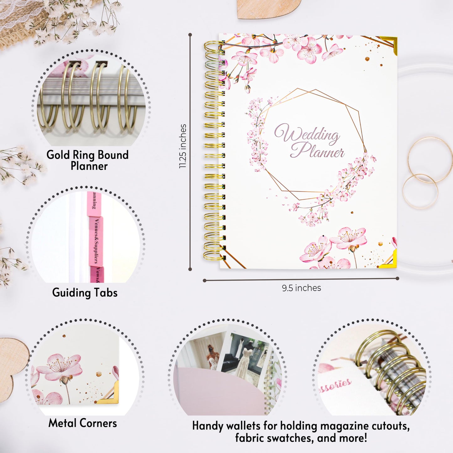 Wedding Planner Book and Organizer for The Bride, Wedding Notebook with a Set of 3 Diamond Pens