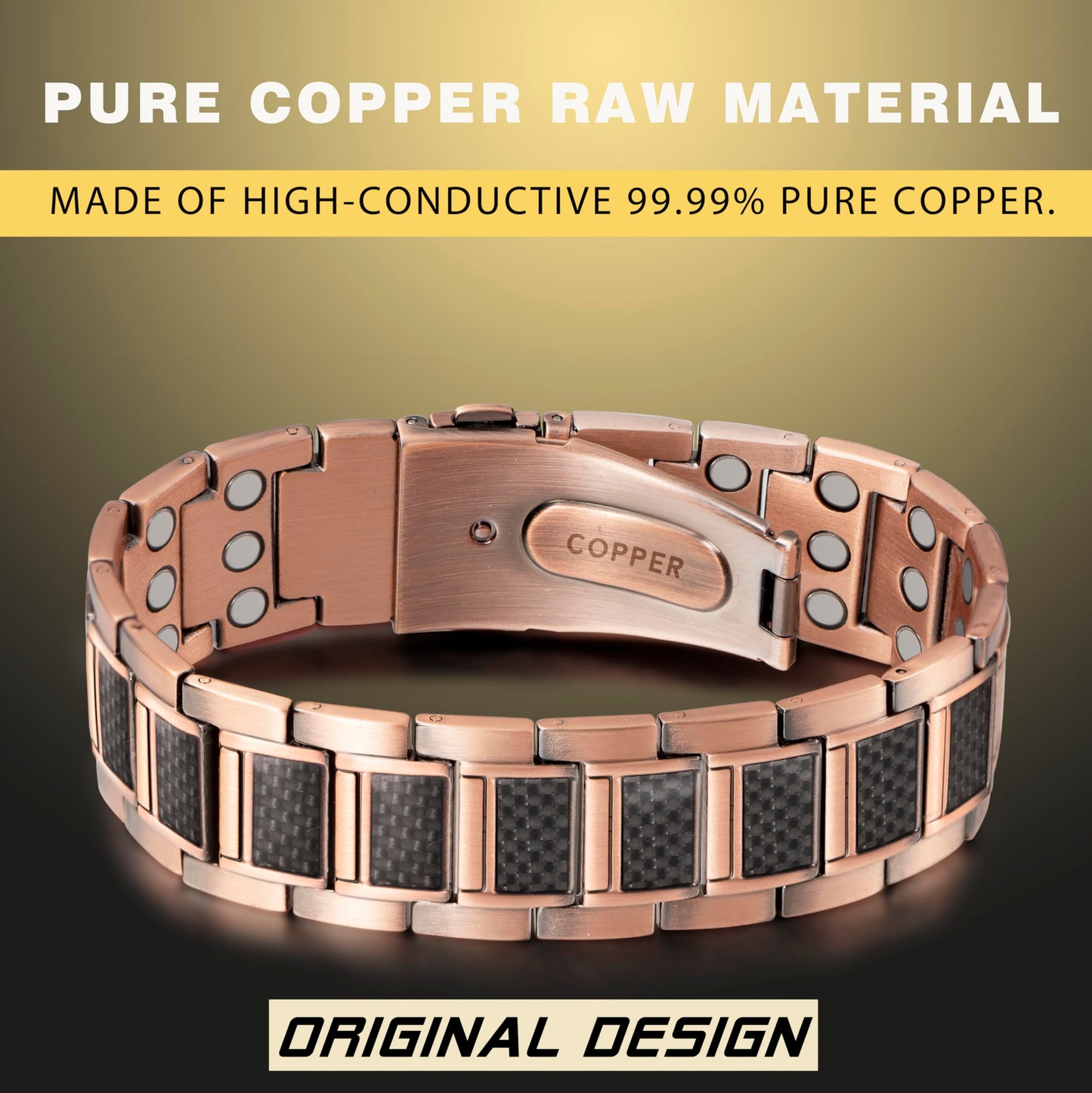 KGP® Strength Magnetic Copper Bracelet for Men, 99.99% Pure Copper Therapy Wristband with 3800 Gauss Magnets, Adjustable Mens Copper Magnetic Bracelet for Pain Relief & Wellness Jewelry Gift