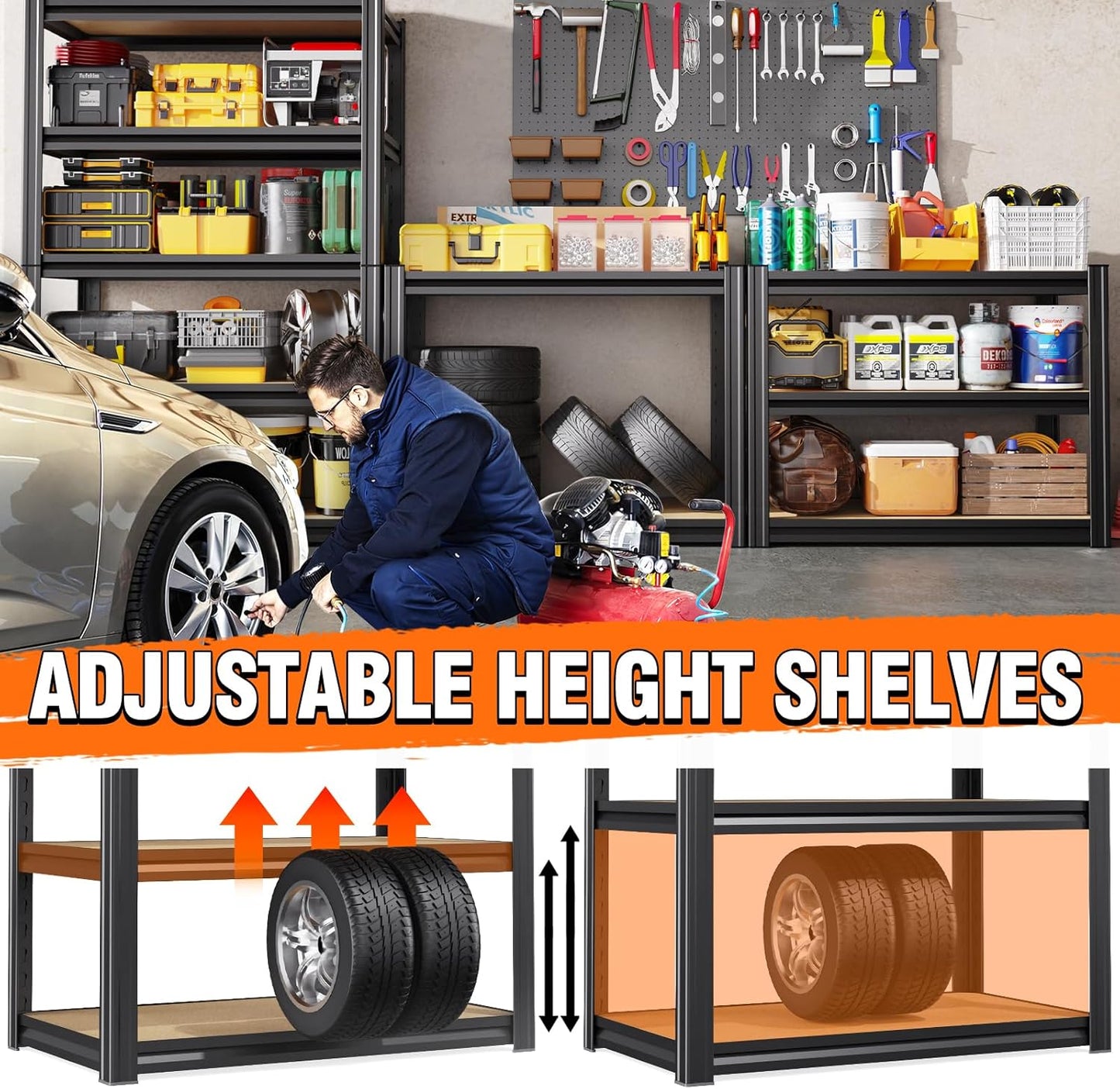 Skiennix 5-Tier Heavy Duty Metal Garage Shelving - Adjustable Steel Rack Units | 71" H x 28" W x 12" D for Home & Industrial Use