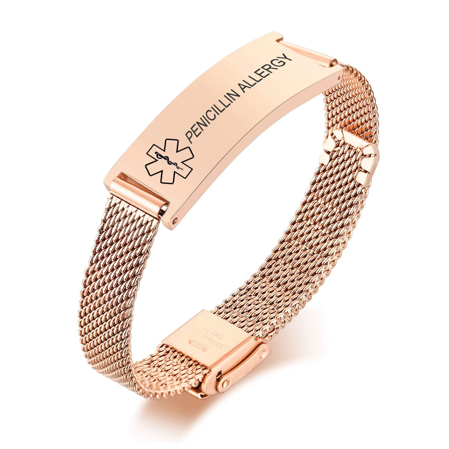 VNOX PENICILLIN Allergy Medical Alert Bracelets for Men Women with Adjustable Stainless Steel Mesh Emergency Medical ID Bracelets Wristband