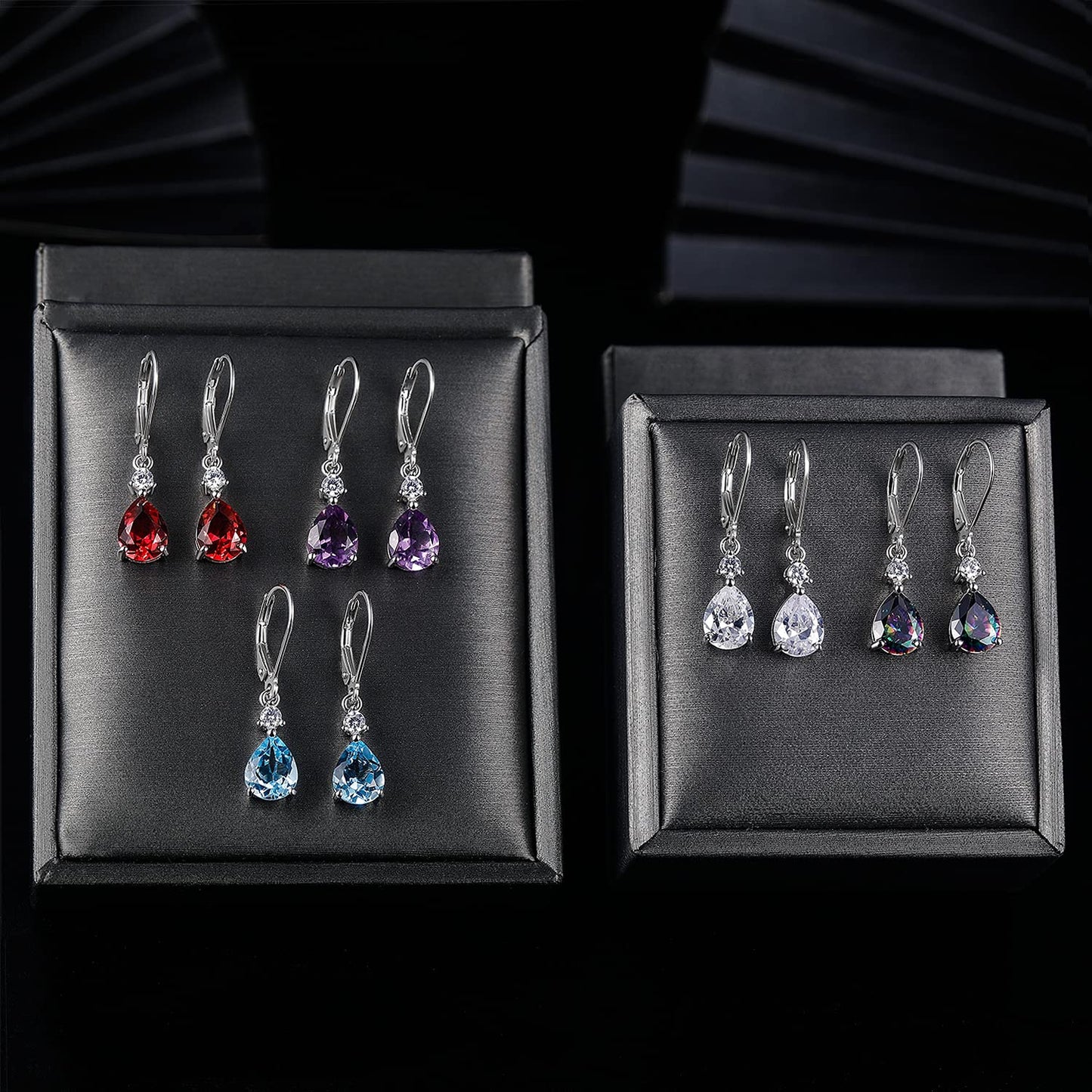 925 Sterling Silver Red CZ Teardrop Earrings Drop Dangly Earring Leverback Hypoallergenic Jewelry for Women wife