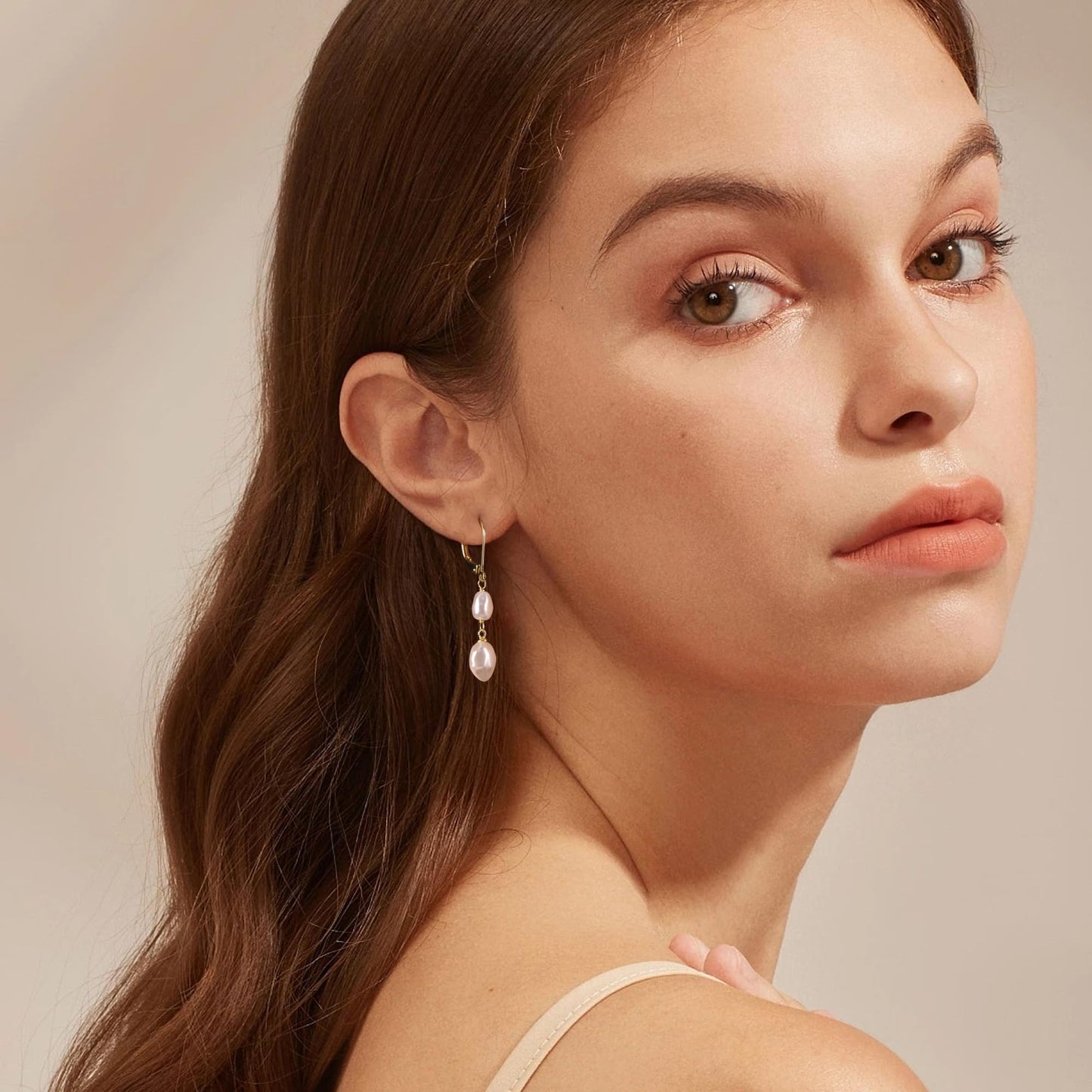 14K Gold Pearl Dangle Earrings for Women 925 Sterling Silver Double Pearl Drop Earrings HypoallergenicLeverback Baroque Irregular Pearls Earring