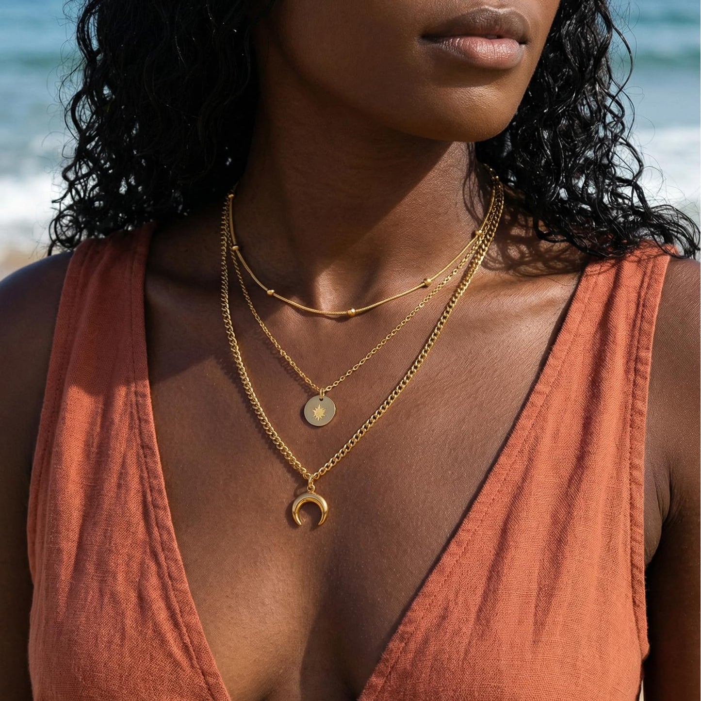KKANDPP Gold Layered Necklaces for Women, 3 Layer 18K Gold Plated Dainty Choker Necklace, Simple Trendy Stackable Gold Chain Pendant Necklaces Jewelry Set Gifts for Women