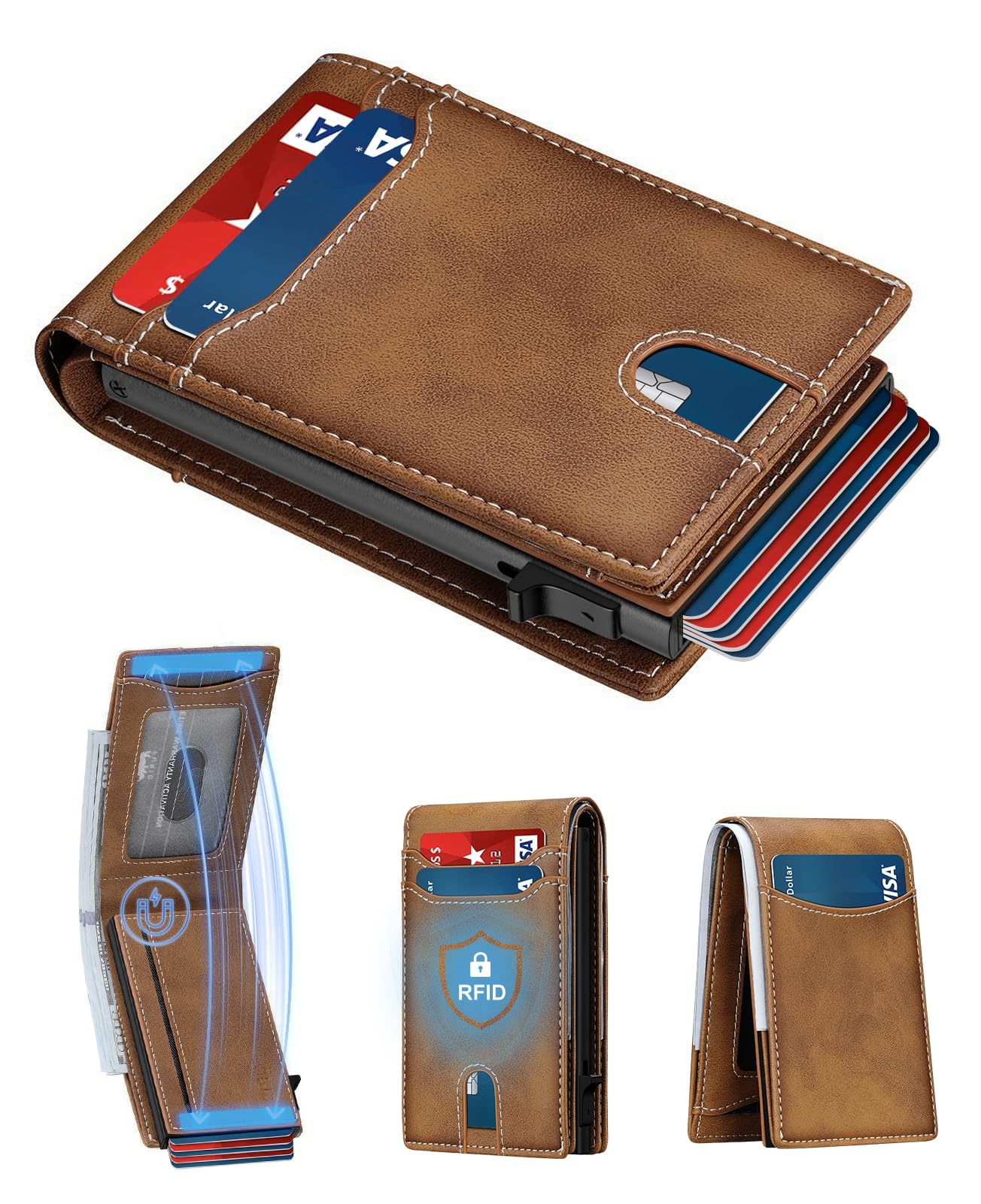 furid Card Wallet For Men Slim: Smart Rfid Minimalist Front Pocket Pop Up Wallet with ID Window - Gifts for Husband Father at Birthday Anniversary