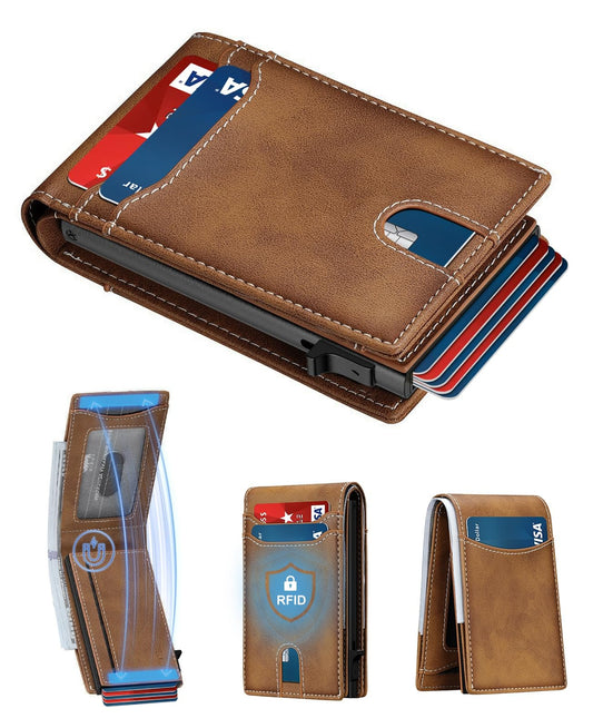 furid Card Wallet For Men Slim: Smart Rfid Minimalist Front Pocket Pop Up Wallet with ID Window - Gifts for Husband Father at Birthday Anniversary
