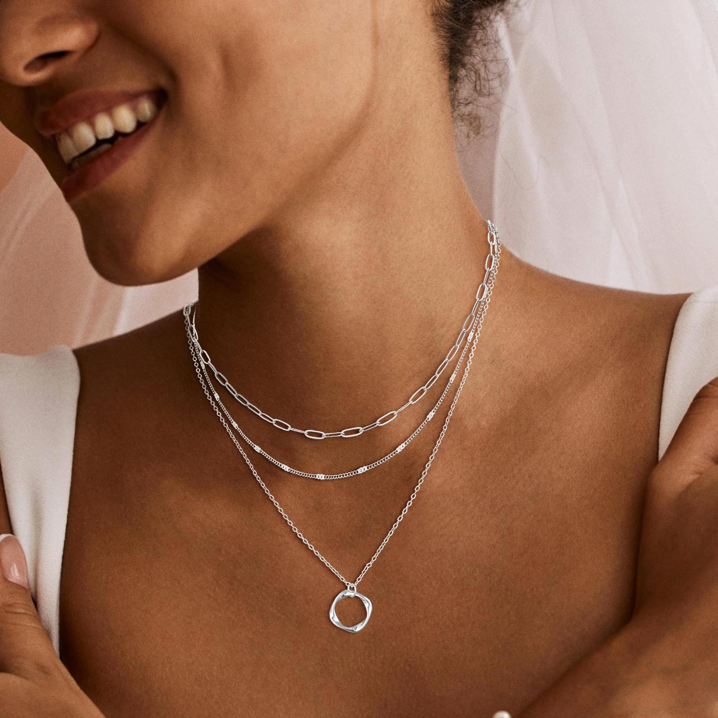 MFRYK Gold Necklaces for Women,14K Gold/Silver Plated Choker Layered Necklace Dainty Pearl Disc Cross Circle Heart Pendant Chain Stackable Necklaces, Multilayer Jewelry Set Gifts for Women
