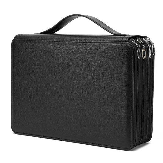 YOUNGCOL 200 Slots Colored Pencil Case - Deluxe PU Leather Pencil Organizer Holder With Zipper Closure Large Pencil Box for Colored Pencils Watercolor Pencils (Black, 200 Slots)