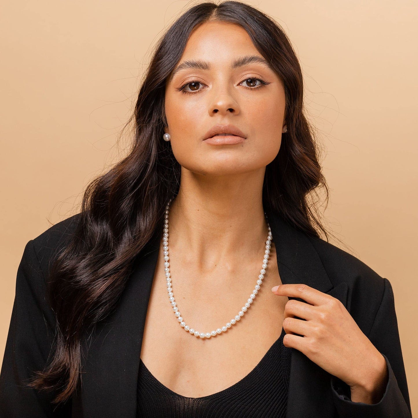 PAVOI 925 Sterling Silver Round White Simulated Shell Pearl Necklace Strand | Pearl Choker Necklace | Jewelry for Women - 22" Length (6mm)