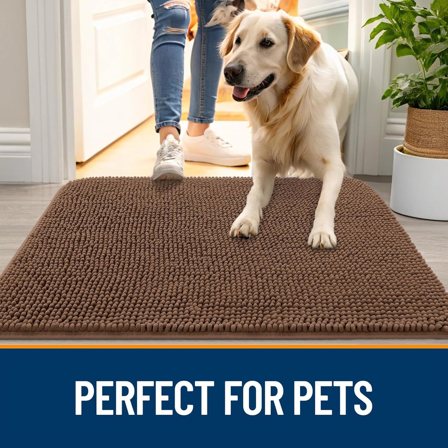 OLANLY Dog Door Mat - Absorbent Non-Slip Washable Chenille Mat for Muddy Paws | 35x24 Mocha