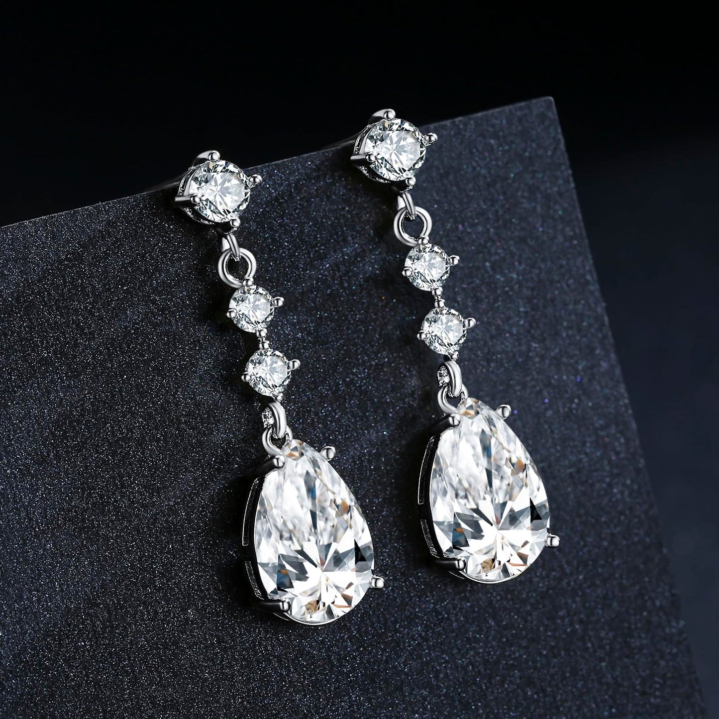 SBLING Cubic Zirconia Teardrop Earrings Wedding Earrings for Brides Bridesmaids, Bridal Dangle Earrings, Teardrop Crystal Drop earrings for Women Jewelry Gifts