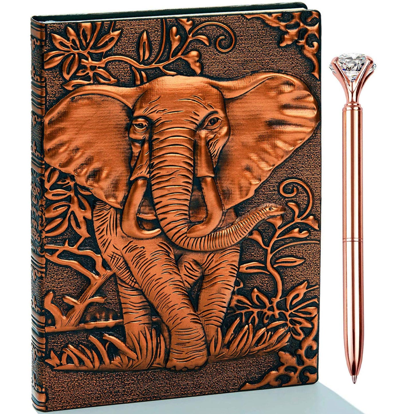 3D Elephant Vintage Leather Journal Writing Notebook with Pen Set,Antique Handmade Leather Daily Notepad Sketchbook,Travel Diary&Notebooks to Write in,Elephant Journal Gift for Men Women