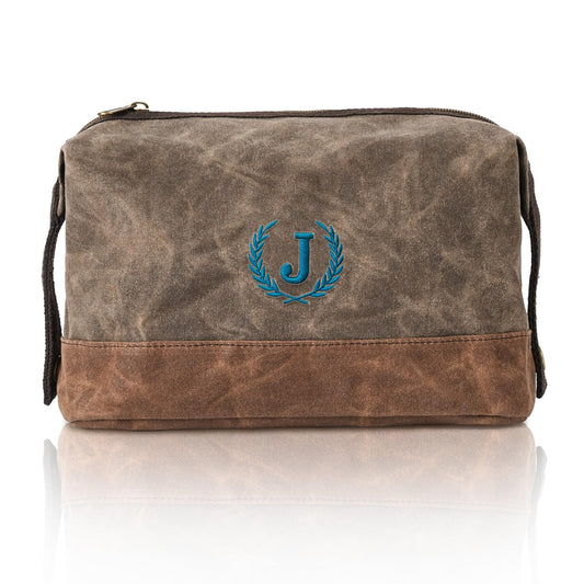Personalized Toiletry Bag Fathers Day Birthday Gifts for Men, Large Waxed Canvas Travel Dopp Kit Monogrammed Initial Embroidery, Waterproof Shaving Case for Gym Camping Hiking Weekend Trip Letter J