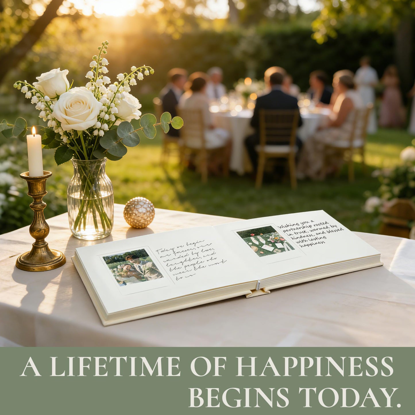 Vienrose Wedding Guest Book Journal for Polaroid, Wedding Registry Must Haves Things with 32 Blank Pages and Thick Paper, Create Your Linen Photo Customizable Memory Album, Beige