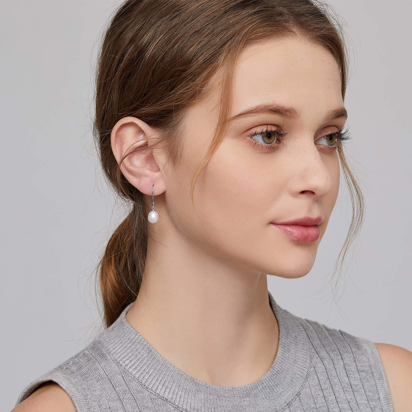 Han han Pearl Dangle Earring for Women 925 Sterling Silver Leverback Earrings 10MM