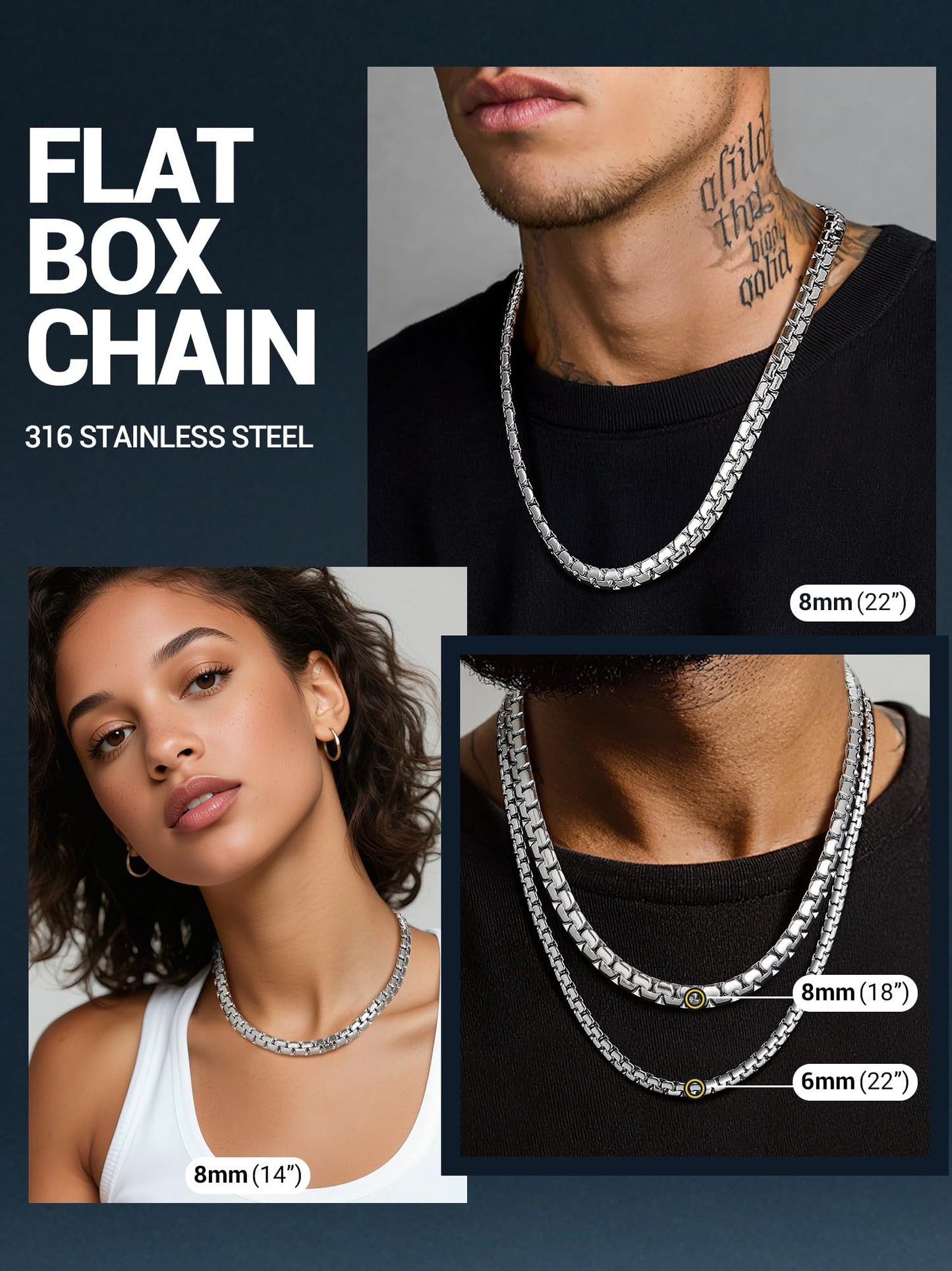PROSTEEL Stainless Steel Silver Chain for Men 8mm Thick Waterproof & Sweatproof Hip Pop Cool Chain Necklace Mens Jewelry