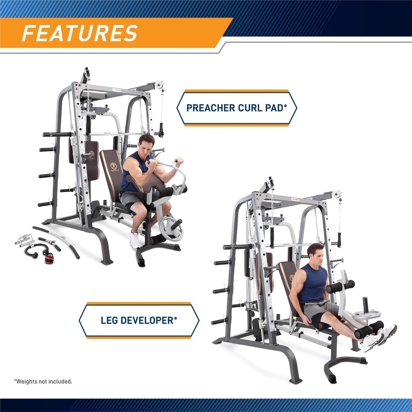 Marcy Power Cage, 1900 lbs Multi-Functional Smith Machine Cage System for Home Gym Training, with Leg Developer, Press Bar, and Squat Rack, Silver
