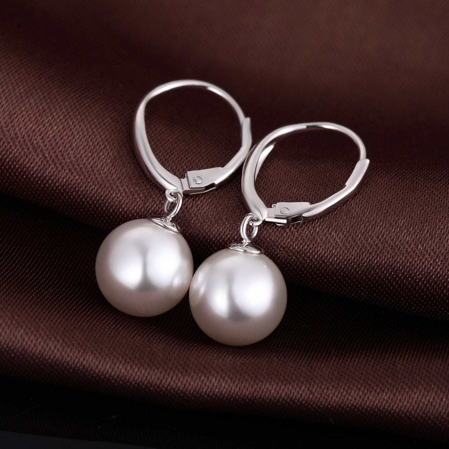 Han han Pearl Dangle Earrings for Women Sterling Silver Pearl Hoop Earrings 10MM