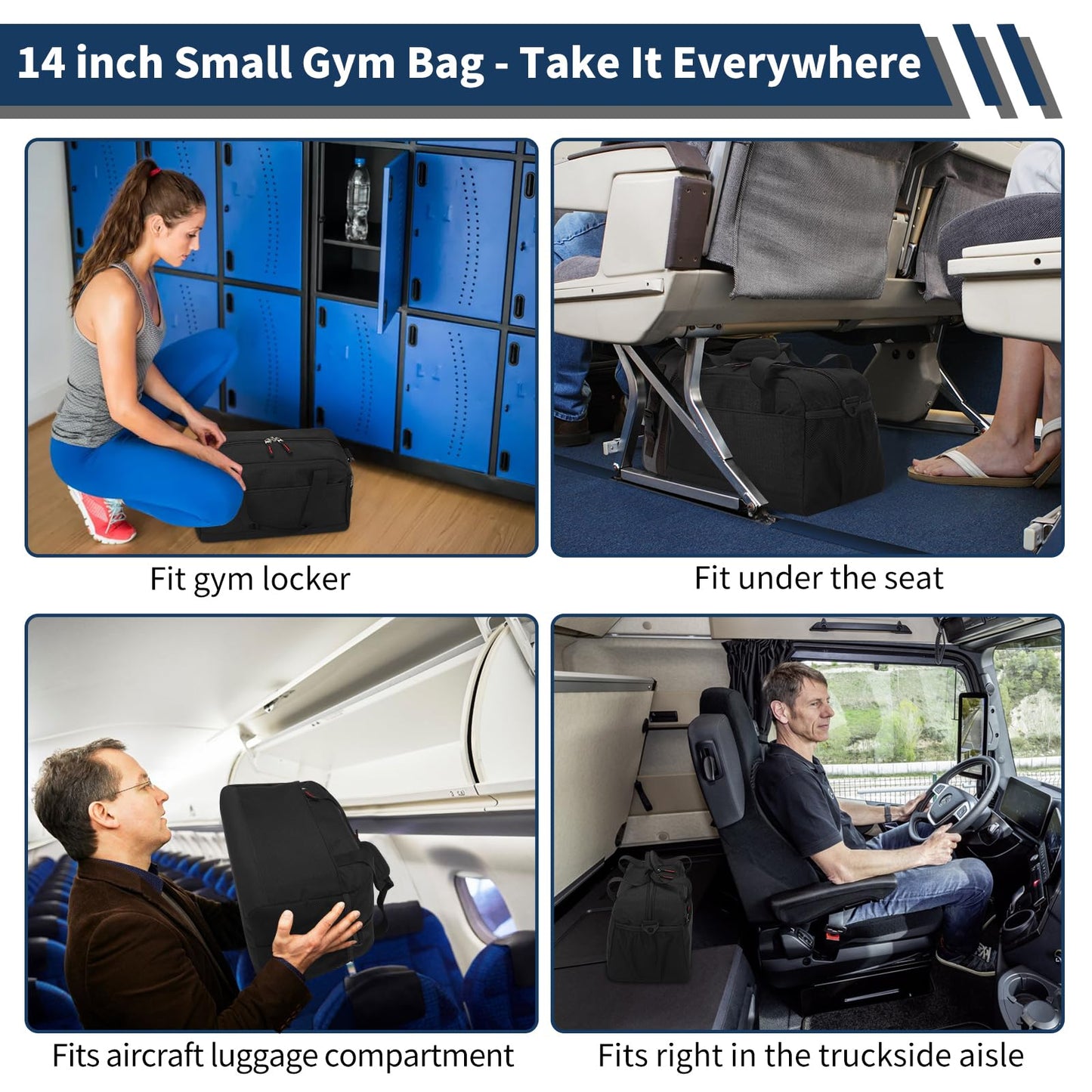 THSOGO Small Gym Bag with Wet Pocket - 14 inch Mini Duffle Bag for Men & Women Lightweight Carry On Bag for Travel Sport - Black