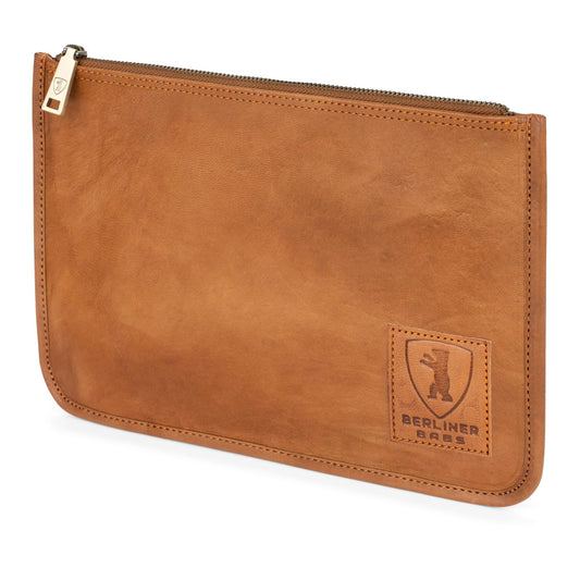 BERLINER BAGS Vintage Genuine Leather Document Organizer Theo XL, Passport Holder and Travel Wallet, Gift for Dad - Brown