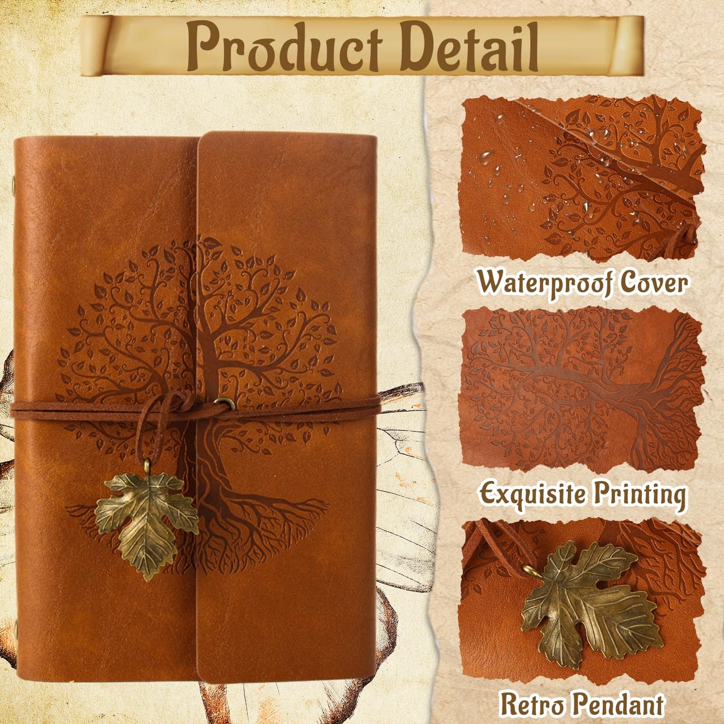 DAJAVE 10 Pack PU Leather Journal Notebook A6, 5'' x 7'' Refillable Journal Bulk, Vintage Travel Journals for Writing,100GSM Lined Paper Writing Notepad Journals Bulk for Women, Men,160 Pages/80 Sheet