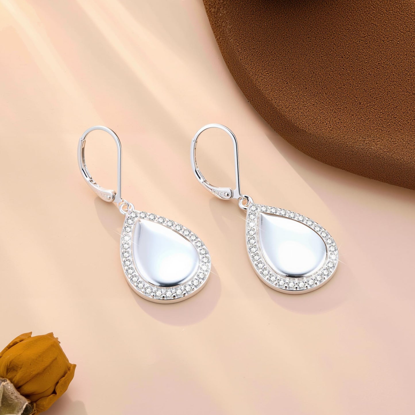 Waterdrop Sterling Silver Dangle Earrings, LANCHARMED 925 Sterling Silver Drop Earring with Cubic Zirconia Large Teardrop French Hook Leverback Dangle Earrings for Women Trendy Statement Jewelry
