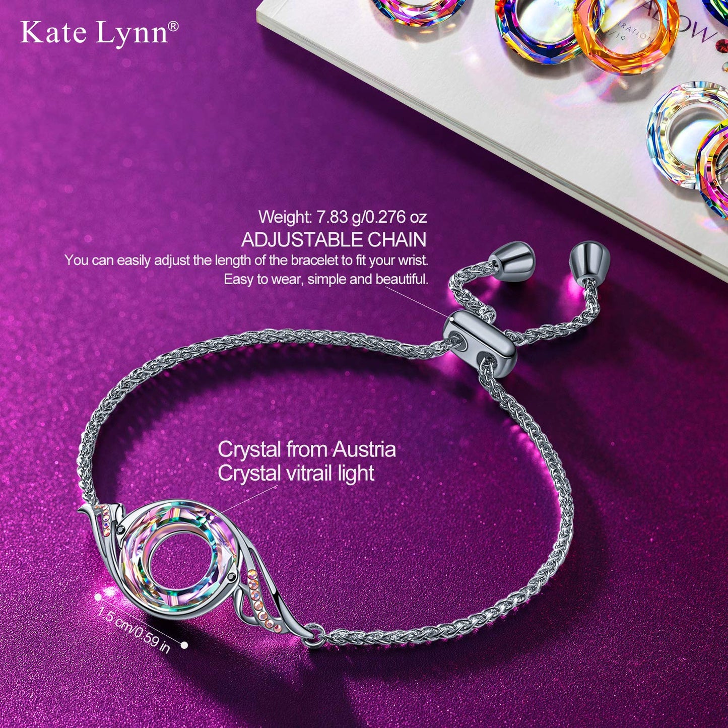 Kate Lynn Slider Bracelets for Women Crystal Bracelet Jewelry for Women Birthday Gifts for Women Mom Wife Grilfriend Wife Daughter Christmas Mothers Day Valentines Day Gifts