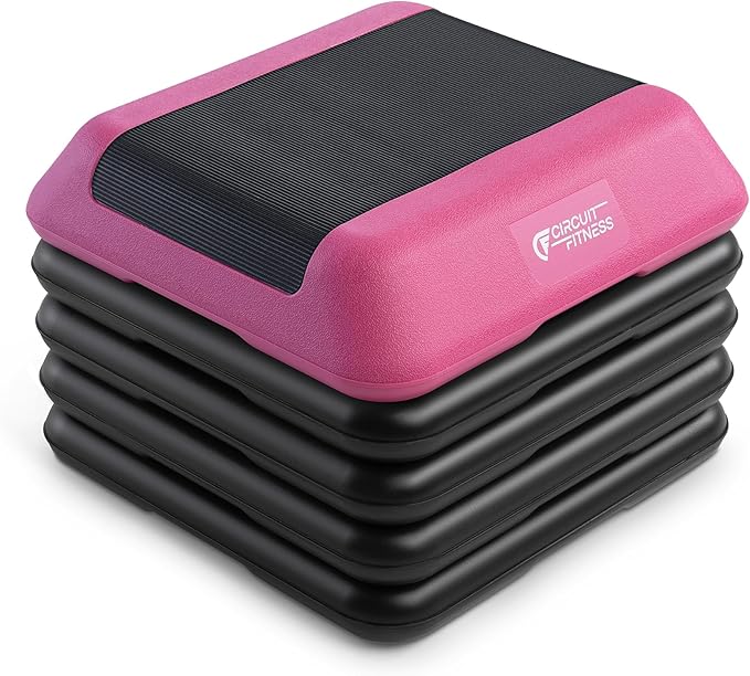 Circuit Fitness by Marcy 16 x 16 inches Adjustable Height Aerobic Step Platform with Adjustable Risers, Non-Slip Rubber Surface, Home Exercise Fitness Training, Multiple Color Options