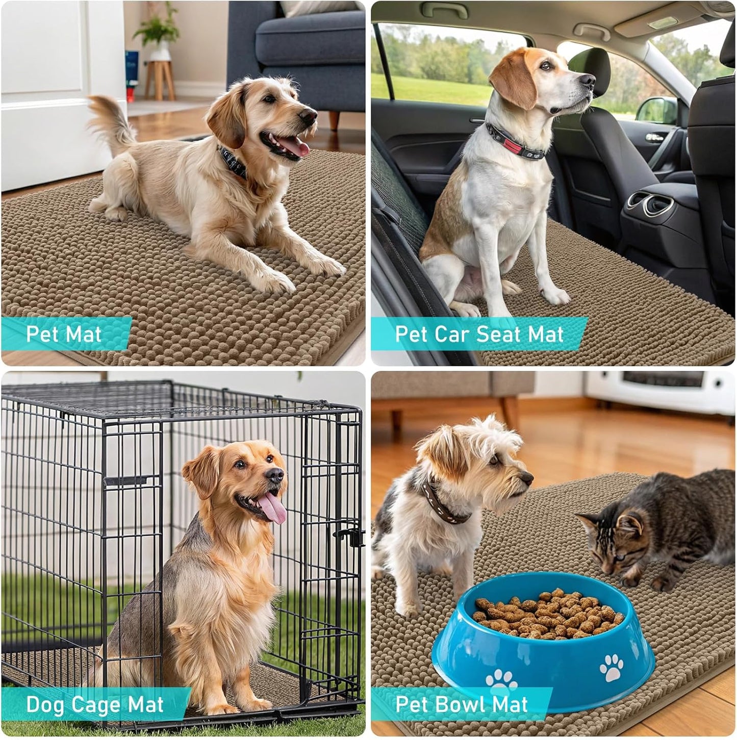 OLANLY Dog Door Mat - Absorbent Non-Slip Chenille for Muddy Paws | 59x20 Tan Indoor Entryway Carpet