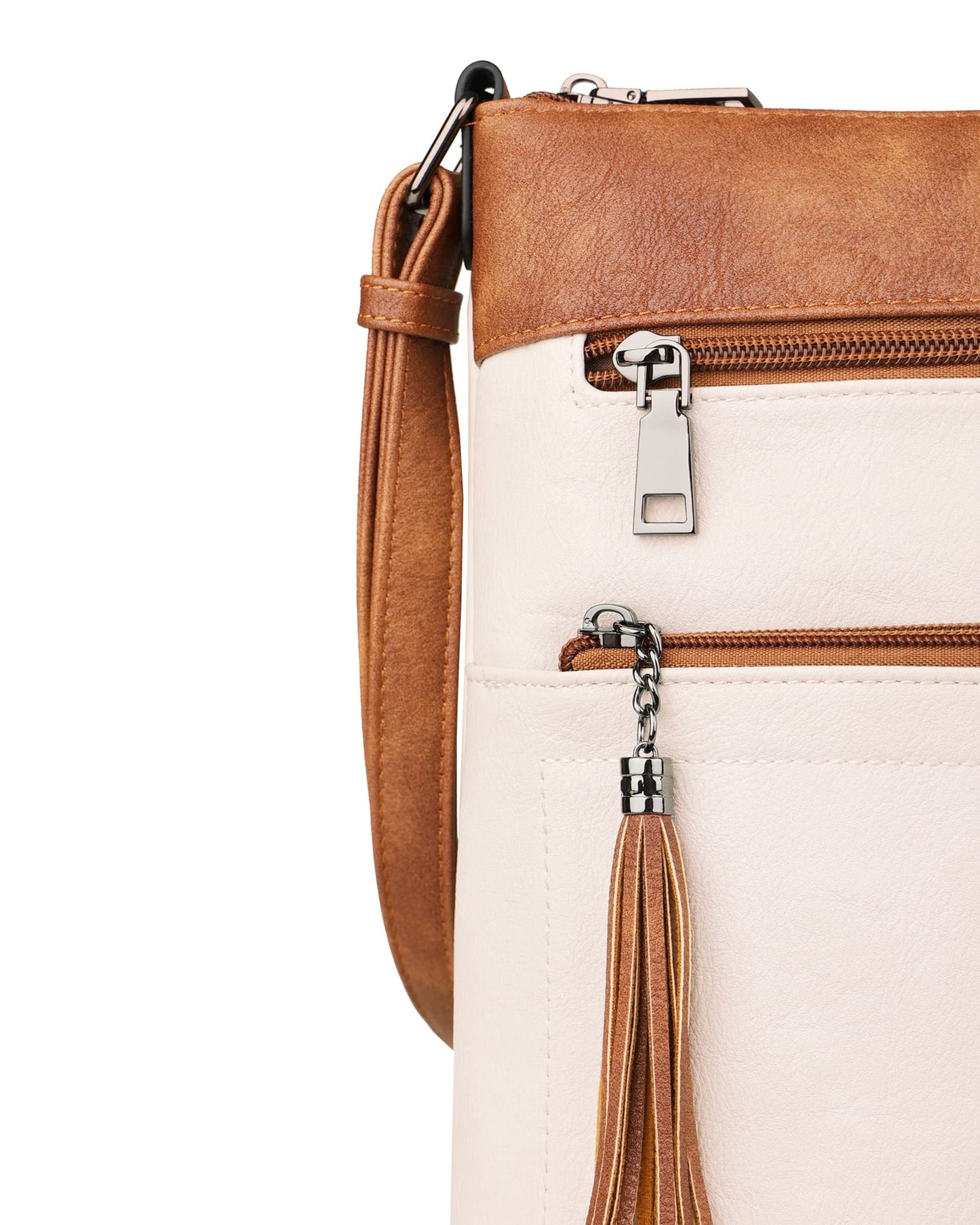 MASINTOR Crossbody Purses for Women, Multi Pocket Casual Crossbody Bag, Soft Leather Adjustable Strap Shoulder Bag with Tassel